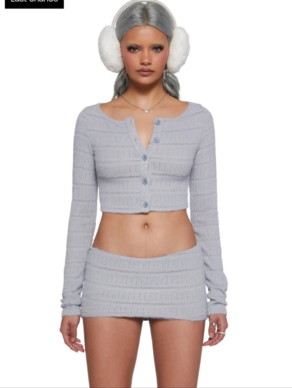 Cozy Light Gray Knit Crop Cardigan & Mini Skirt Set